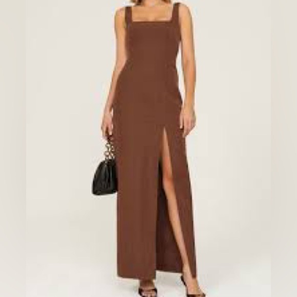 NWT Staud Portrait Square Neck Slit Column Gown Chocolate
